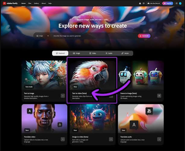 Adobe Firefly image generator home page