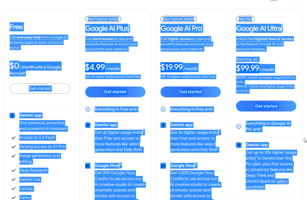 Gemini Price Page