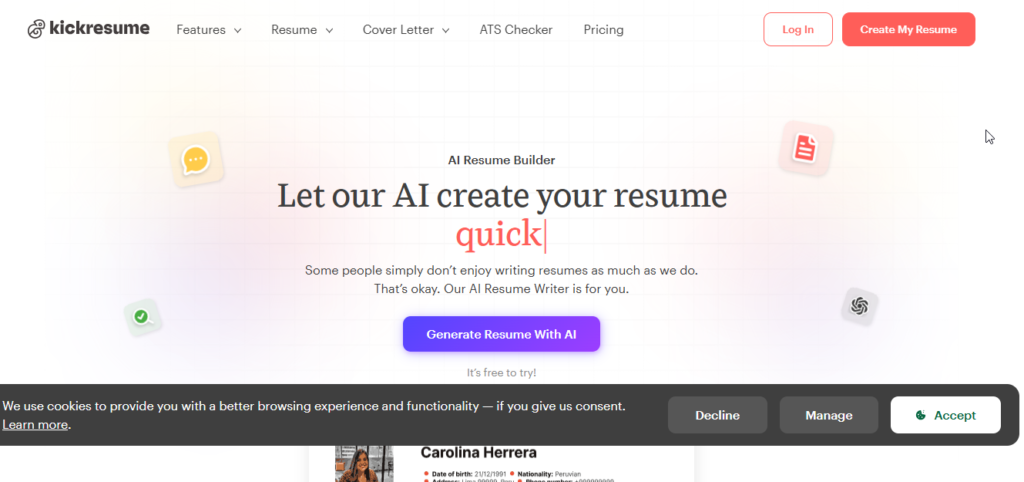 Kickresume Design Quality AI Content Drafting