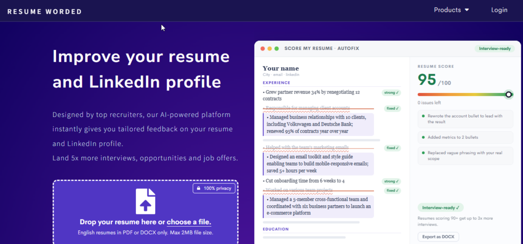 Resume Worded Diagnostic Feedback Recruiter Insights