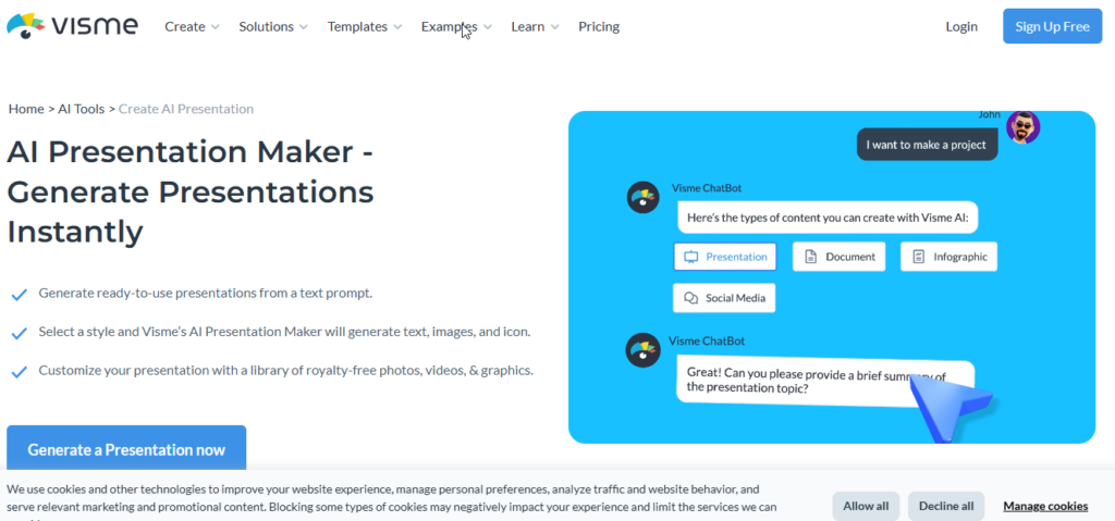 Visme AI Presentation Maker